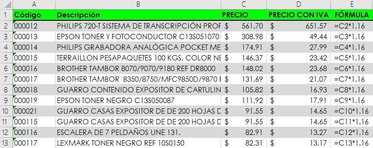 precio con iva en excel